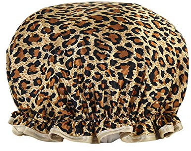 Lotsdonxia Reusable Double Thickened Shower Cap Waterproof Comfort and Trendiness for Bathing, Showering, and Hair Protection (Leopard Print)