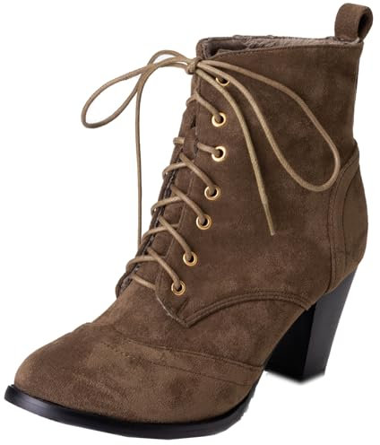 Vrupons Stivaletti con tacco a blocco, con lacci, per donna alla moda, Verde scuro opaco, 45 EU