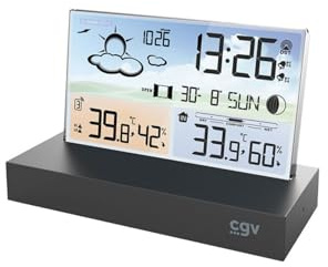 CGV | METEOFLEX Digitale Funk-Wetterstation mit Außensensor, Hygrometer & Thermometer, Mondphasen und Schneealarm, automatische Aktualisierung Datum und Uhrzeit