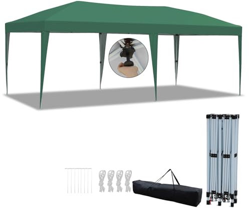 Hebitod Pavillon 3x6m wasserdicht stabil Winterfest, Faltpavillon Camping mit Zentralverriegelung, Gartenzelt, UV-Schutz Partyzelt, Höhenverstellbarer Gartenpavillon,Grün