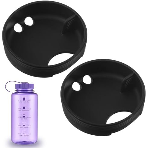 oruola 4 pcs Silicone Lid Wide,Black Silicone Splash Guard,Wide Mouth Water Bottle Accessories,Water Bottle Lids Wides Insert Lids with Finger Grip for 53 mm(Black)