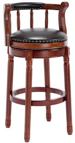 CozyRain Barhocker Modern Swivel Barstools,Küchentheke Echtes Leder gepolstert Insel Barhocker mit Fußstütze für Home Küche Esszimmer (Schwarz, Sitzhöhe 75cm)