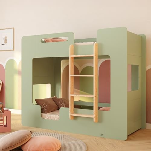 smartwood Etagenbett 90x190 cm mit Rausfallschutz, Holz, Grün, Mimi B | Stockbett für 2 Kinder, Lattenrost: unterer bis 230kg; oberer bis 130kg, FSC Kiefernsperrholz, abgerundete Kanten, ab 3 Jahre