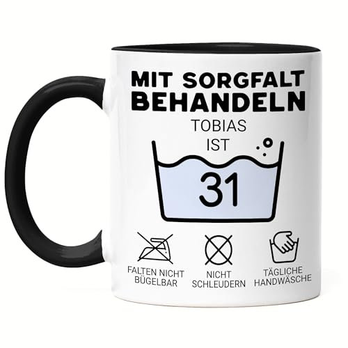 Kiddle-Design Personalisierte Tasse 31. Geburtstag - Mit Sorgfalt behandeln das Gute Stück ist 31-31ter Geburtstag Lustiges Geschenk Mann Frau, Tasse Schwarz