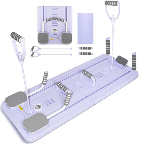Reformer für Pilates, tragbarer Pilates Set für zuhause mit Auto-Rebound, Widerstandsbändern, Kniepolster, Timer & Handyhalter – Multifunktionales Core- & Abs- Ganzkörpertrainer