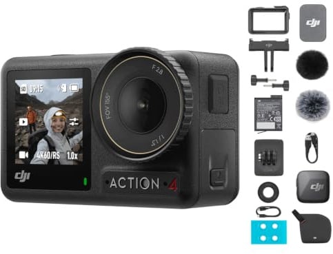 DJI Osmo Action 4 Combo Bundle Standard Cam Impermeabile 4K/120fps con Sensore 1/1.3”, Incredibili Immagini con Scarsa Illuminazione, Batteria da 1770 mAh, Prestazioni Cromatiche a 10 Bit e D-Log M