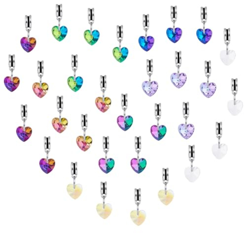AHANDMAKER 32 Stück Herz Glas Charms Facettierte Herz Anhänger Glas Liebesherz Europäische Baumel Charms Mit Großem Loch Für Hochzeit Mutter Halskette Armbänder Ohrringe