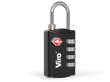 Viro - Lucchetto TSA a Combinazione Variabile, 4 Combinatori, Nero | Corpo in Zama e Arco in Acciaio Cromato