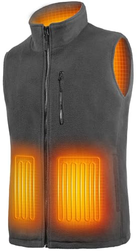 Gilet Chauffant Homme avec Batterie Incluse, Veste Chauffante Sans Manche, Doudoune et Blouson Chauffant Électrique en Polaire, 6 Zones de Chaleur pour l'Hiver
