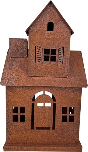 ecosoul Gartendeko Vogelhaus Hexenhaus Haus Windlicht zum Stellen Metall Rost Deko H/B/T: 31/18/14 cm