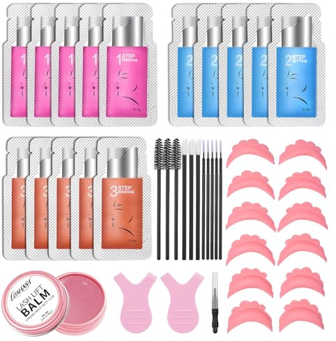 Lomansa Wimpernlifting Set, Lash Lifting Set, Augenbrauen Lifting | Lotion in Sachets, einfache Anwendung bei geöffneten Augen, neue Wimpernlifting Pads für DIY