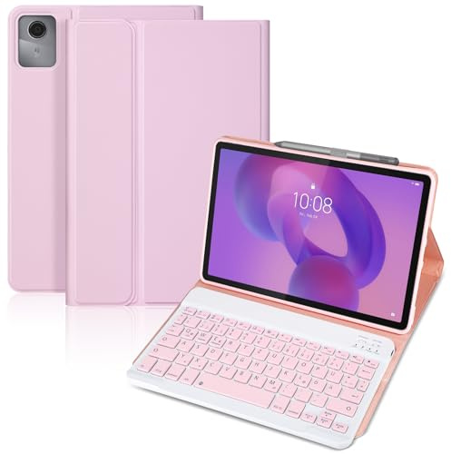 KTOITION Hülle mit Tastatur für Lenovo Idea Tab 11 2025 TB-336FU/TB-336ZU | Tastaturs Hülle für Lenovo Idea 11 Tablet (QWERTZ), Schutzhülle mit Pen Halter Wireless Abnehmbare Bluetooth Tastatur,Rosa