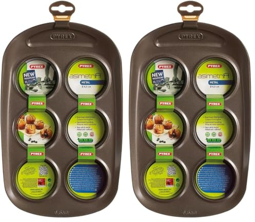 Pyrex - Asimetria - Moule à 6 Muffins en Métal Anti-Adhésif Ø 6.50 cm (Lot de 2)