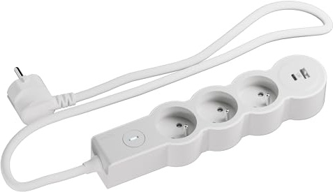 LEGRAND | Rallonge multiprise 3x2P+T 16A 3680W et 2 Ports USB Type-A et Type-C 15w avec Interrupteur Lumineux on/Off Discret