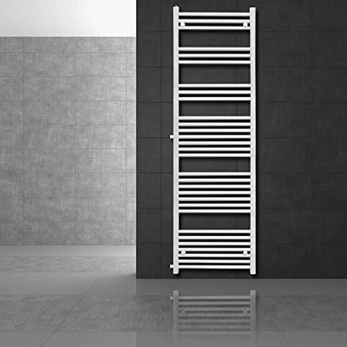 LuxeBath Badheizkörper Austausch 500x1800 mm Weiß mit Thermostatventil Set, Renovierungsheizkörper gerade mit Seitenanschluss, Nabenabstand 900 mm, Handtuchwärmer Handtuchtrockner Handtuchheizkörper
