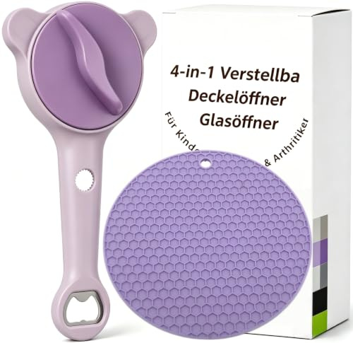 4-in-1 Verstellbarer Deckelöffner, Kraftsparend, 2,5–8,9 cm, für Senioren, Arthrose & Gelenkbeschwerden, Küchenhelfer (Lila)