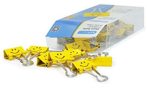 Rapesco 1427 Pinces à Double Clip Souriantes 25 mm, Jaune, Lot de 35