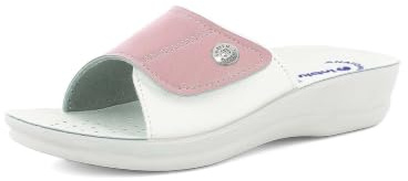 Ciabatte Donna a Fascia Colorata con Chiusura Regolabile in Strappo, Plantare Anatomico, Rosa, 37