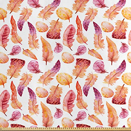 ABAKUHAUS Feder Satin Stoff als Meterware, Federkiele mit Pinselspuren, Qualitäts Stoff Heimtextilien Wohnaccessoires, 5M (148x500cm), Orange Lila Beige