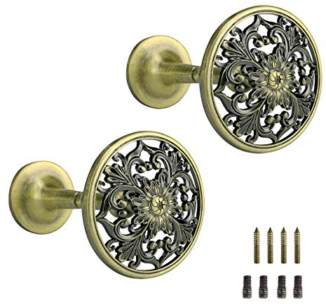 Lewondr Vorhang Raffhalter, 2 Stücke Wand Vorhänge Haken, aus Vintage-Stil Metallgravur Handwerk, Dekorative Kleiderbügel für Zuhause, Wohnzimmer Badezimmer Schrank Kleiderhaken - Bronze Sonnenblume