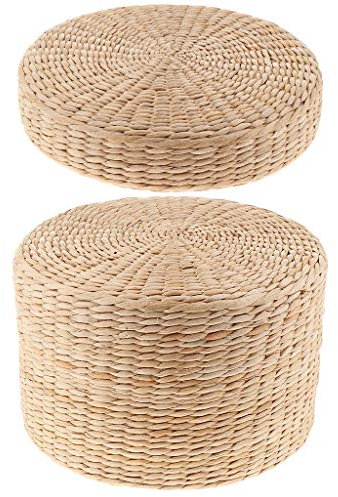 Tubayia Lot de 2 coussins de méditation ronds en paille - Coussin de yoga - Coussin de sol tatami japonais