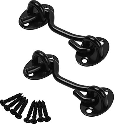 BuxiuGK 2 Pezzi Gancio in Acciaio Inox 3 Pollici/75mm,Gancio per Finestra con 8 Viti di Montaggio per Porta Fienile, Armadio, Finestra,Nero