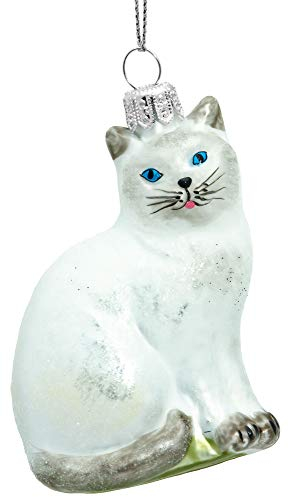 SIKORA Katze besondere Weihnachtskugel Glas Christbaumschmuck Deko Figur Weihnachten Anhänger Ornament - Meisterstücke - BS705, Variante:weiß