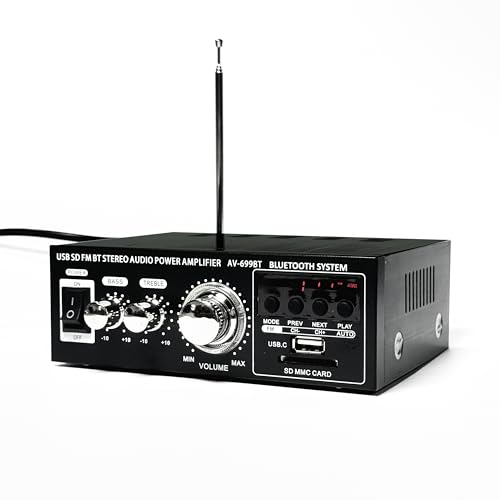 Mini Amplificateur de Son, Bluetooth 5.0 Stéréo Audio Récepteur Ampli Bluetooth HiFi à 2.0 Channel 400W avec Entrée Carte SD/USB/Bluetooth, Ampli HiFi sans Fil pour Ampli Voiture, Home Cinema