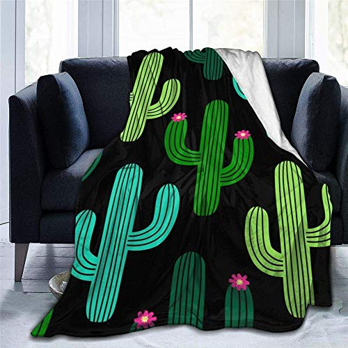 Chickw1 3D Kaktus Flanelldecke Kuscheldecke, Super Soft Weiche Wohndecke Warm Flauschige Decke TV-Decke Mikrofaserdecke Sofadecke oder Bettüberwurf Tagesdecke (Schwarz,130x150cm)