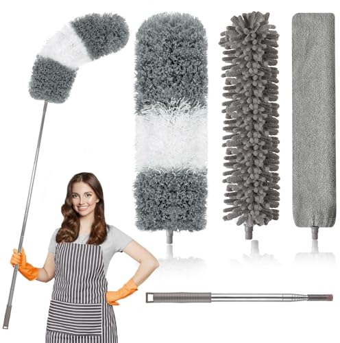 Plumero de Microfibra con Barra de extensión (Acero Inoxidable) de 762 a 250 cm Reutilizables plumeros Ligeros y Lavables para Limpiar Ventiladores de Techo techos Altos persianas Muebles Coches