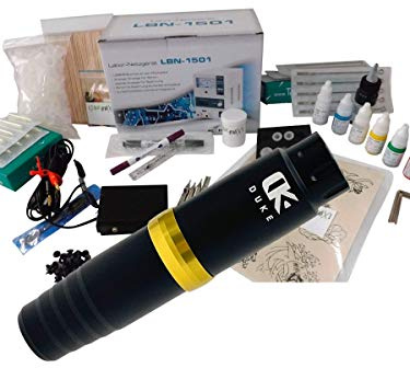 INKgrafiX® LUXUS-KOMPLETTSET IG-S5P-2 - AVA DUKE PEN + Farbset groß + Netzteil - AVA Edel Allrounder-Pen - SET vom PROFI - STUDIO - IG55484 - Tattoo Tattoomaschine Farben Farbe