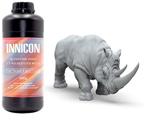 INNICON 3D-Drucker-Harz, 405 nm, wasserwaschbar, schnelles Harz für LCD-DLP-3D-Druck, hohe Präzision, Standard-Photopolymer, wasserwaschbar, UV-härtend, flüssiges Harz, 1 kg, Grau