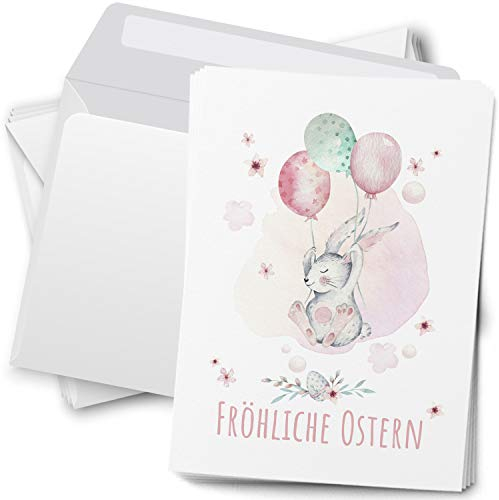 Einladungskarten Manufaktur Hamburg 10 Osterpostkarten im Set Osterkarten mit Umschlag Postkarten Frohe Ostern Hase Pastell im Korb