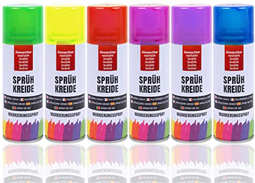 Bock op Kölle Kreidespray Sprühkreide Markierungsspray Graffiti 6 Farben wasserlöslich Dosen mit 100ml (Bunt 6 Stück)