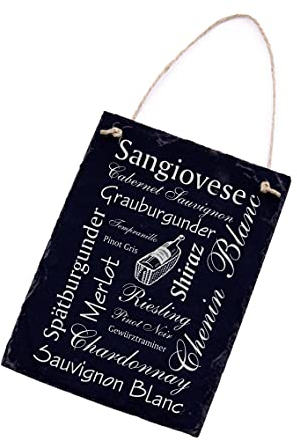 Wein Rebsorten Winzer Schild Schiefertafel graviert - Weinsorten Weltweit - Schiefer Dekoschild Küchendekoartikel 16x22cm | Dekolando