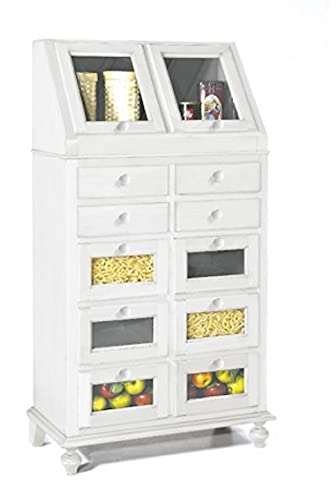 Mar.c.a. Design - Mueble despensa de cocina de madera barnizada blanco mate elegante, armario dispensador, mueble alto con cajonera, Arte Povera Made in Italy - Medidas 80 x 42 x 153 (h) cm