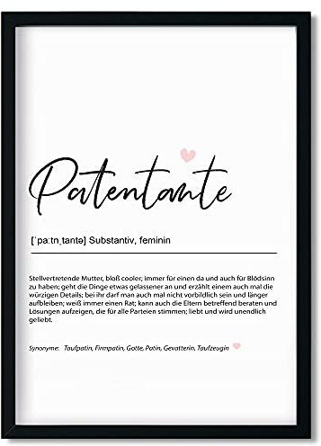 Urhome Kunstdruck Patentante Definition in DIN A3 A4 A5 - optional mit Rahmen Schwarz Weiß - Worterklärung wie im Duden Wandbild Wanddeko mit Spruch für Wohnung Familie Freunde Geschenk