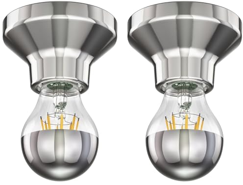 ledscom.de 2 Stück LED Deckenleuchte Elektra Porzellan silber inkl. E27 Kopfspiegel Lampe 667lm warm-weiß