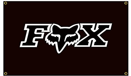 RAUMM FOX Motorrad-Rennflagge 90 x 152 cm, zum Aufstecken, 100 % Polyester, für Autofans, großes Dekor-Emblem, Outdoor/Innen-Banner mit Messingösen, 90 x 152 cm