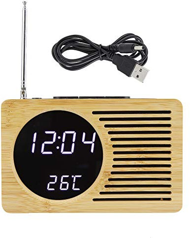 Joyzan Radio Réveil Numérique Portable Polyvalent à LED - Affichage de l'Heure et de la Température, Thermomètre, USB ou à Piles, Style Rétro Vintage - Décor de Chambre