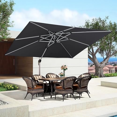 PURPLE LEAF Ombrellone 3x3.65 m Rettangolare, Ombrelloni da Esterno in Alluminio, 6 Posizioni Regolazioni, Tetto Doppio Rotazione a 360°, Ombrellone a Braccio Protezione UV, Per Ristoranti, Grigio