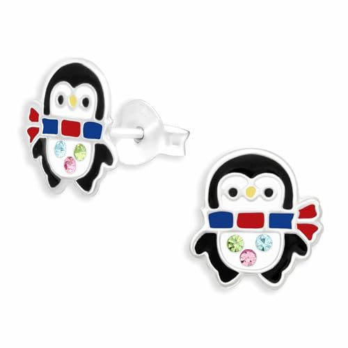 Monkimau Pinguin mit Schal Ohrstecker Ohrringe aus 925 Silber Schmuck Silberohrringe Medizinisch für Kinder Mädchen Damen Frauen