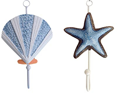 Cabilock 2st Strand Wandkunst - Shell-wandhaken Streifen Schwere Kleiderhaken Für Die Tür Schlüsseltasche Wandaufhänger Kleiderbügelhaken Huthaken Muschel Bambus Das Mittelmeer