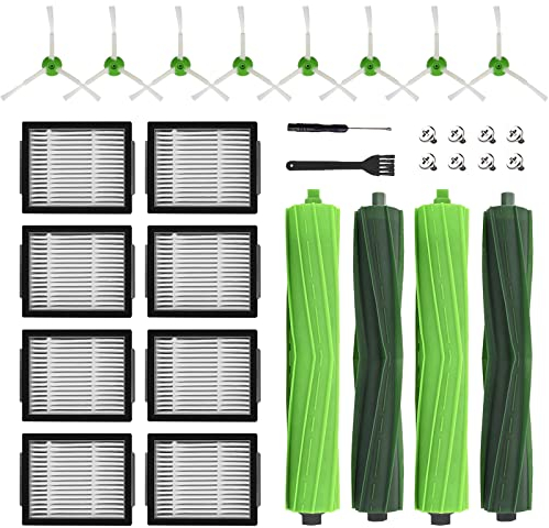 Accessoires de rechange pour aspirateur irobot Roomba i1+ i7 i7+ i3+ i4+ i6+ i8+ J7+ Plus I & J Plus comprenant 4 brosses roulettes, 8 filtres, 8 brosses latérales