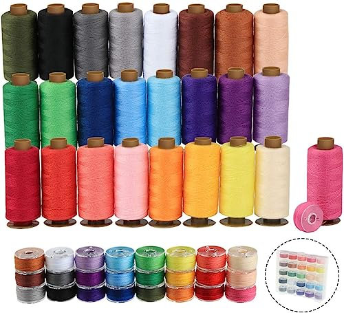Agoer 400 Yards per Sewing Thread for Sewing Machine,50Pcs Polyester Thread Spools,25 Colors Prewound Bobbin Thread for Sewing Machine,Prewound Bobbin with Case for Brother Singer Janome Machine