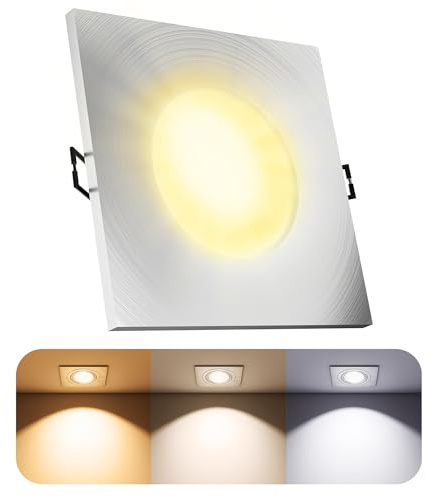 SSC-LUXon BEDA Bad Einbauspot eckig Alu dimmbar IP65 6W 3 Lichtfarben | Dimmbarer Bad-Deckenspot eckig silber IP65 - warm / neutral / tageslicht, inkl. 6W LED-Modul, nur 30mm tief, für Bad