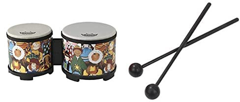 Remo RH-5600-00 Rhythm Club Bongo Drm. 5 Zoll und 6 Zoll Höhe 4.5 Zoll, Renaissance Felle fest vorgestimmt, für Kinder ab 3 Jahren & Percussion Plus Schlägel aus weichem Gummi für Slit Drums, Paar