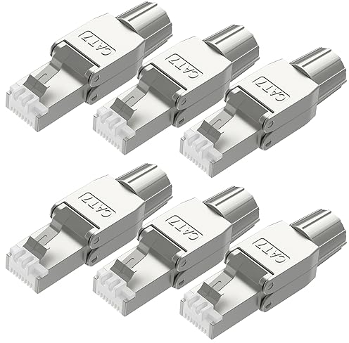 VCELINK RJ45 Stecker Werkzeuglos für Verlegekabel Cat7 Cat6A Netzwerkstecker Werkzeuglos Feldkonfektionierbarer LSA Geschirmt 10 Gbps 600MHz, 6 Stück