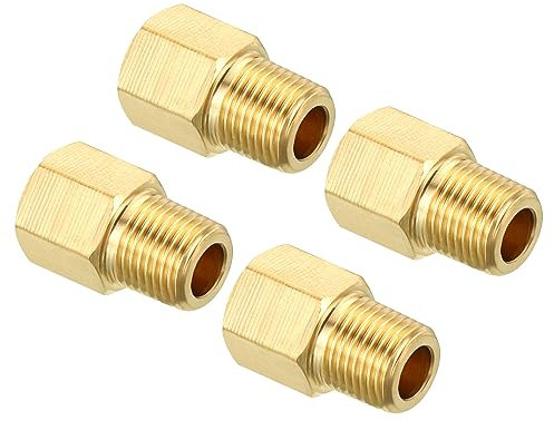 sourcing map 1/8 NPT Male x 1/8 NPT Female Brass Pipe Fitting Hex Reducer Adaptor for Water Gas Transfer, 4pcs