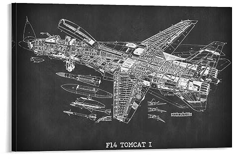 F14 Tomcat I Flugzeug-Zeichnungen, Minimalismus, Blaupausen, Poster, Wandkunst, Malerei, Leinwanddrucke, Dekor-Poster, Kunstwerke 30,5 x 2,5 cm